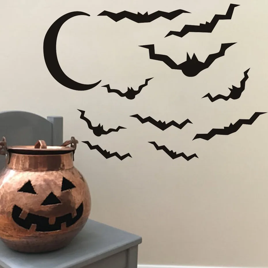 Bats&Moon Halloween Party Window Decals Modern Wall Stickers For Bedroom Living Room Home Decor Waterproof Accessory Wallpaper (5)