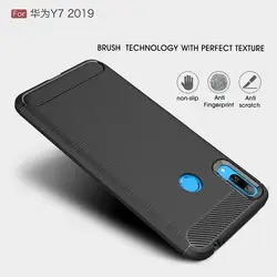Углеродного волокна зерна ТПУ чехол для телефона для Huawei Y6 Pro Y7 2019 Мягкий силиконовый чехол