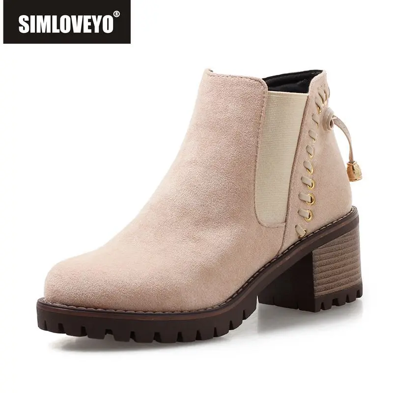 

SIMLOVEYO PU Women Ankle Boots Cross tied boots Autumn Flat boots for Women Plus Size 34-43 Shoes Women Botas feminina B1002
