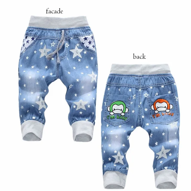 Baby Boys Jeans New Kids Jeans Elastic Waist Straight Bear Pattern Denim Seventh Pants Retail Boy Jeans for 2-5 Years Brand Pant