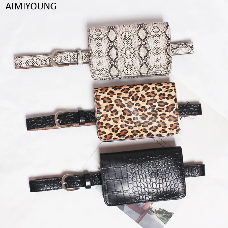

AIMIYOUNG Women Waist Bag Serpentine Leather Fanny Pack Small Waist Packs Phone Pouch Punk Belt Bag Coin Purse Fashion Chest Bag