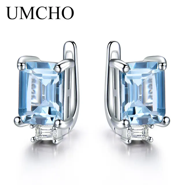 UMCHO Solid 925 Sterling Silver Clip Earrings for Women Luxury Emerald Green Gemstone Jewelry Princess Cut May Birthstone Gift EUJ072B-1
