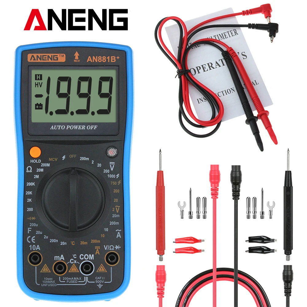 

AN881B Digital Multimeter Supports NCV AC DC Auto Meter Tester Temprature Tester Instruments with 16 in 1 Test Line