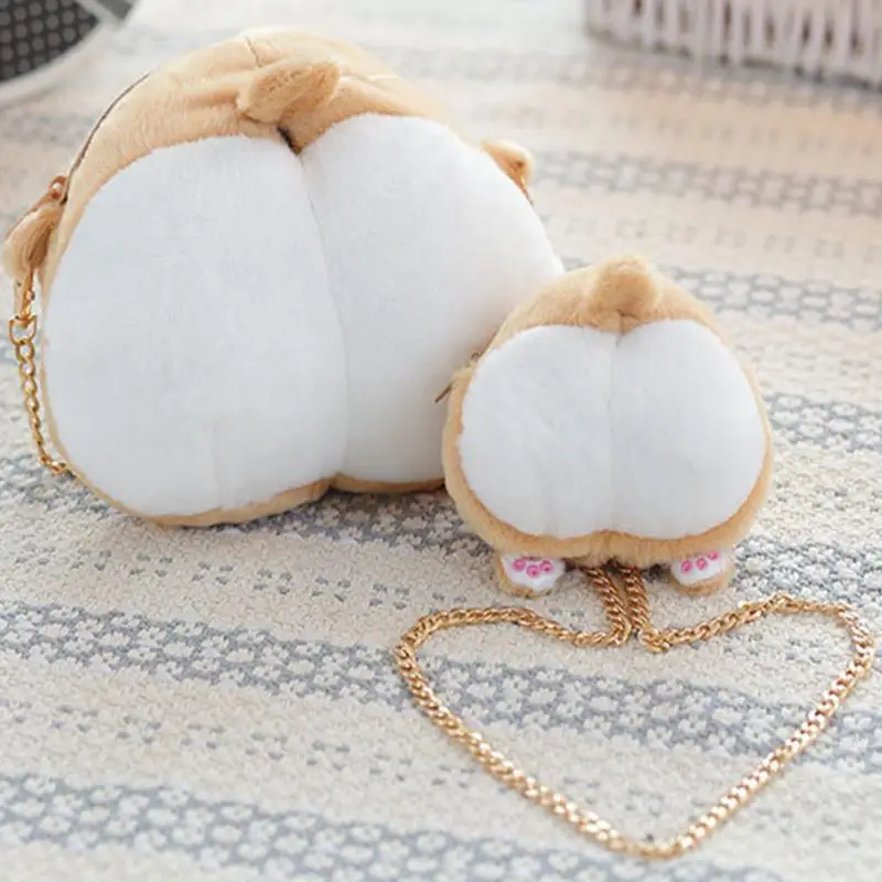 Cute Pet Dog Butt Plush Coin Bag Corgi Butt Shape Coin Purse Animal Plush Bag Creative Corgi Girl's Bag Mini Purse