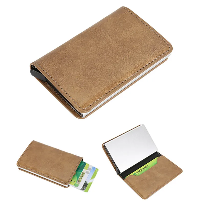 

Men Credit Card Holder Fashion PU Leather Metal Card Holder With RFID Card Case Automatic Money Cash Clip Mini Wallet