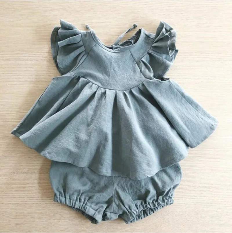 Conjuntos de Roupas Blusa + Shorts Meninas Terno América Europeia Verão Criança Crianças Babados Princesa Bebê Menina Roupas Moda 2 Meninas terno américa europeia verão criança crianças
