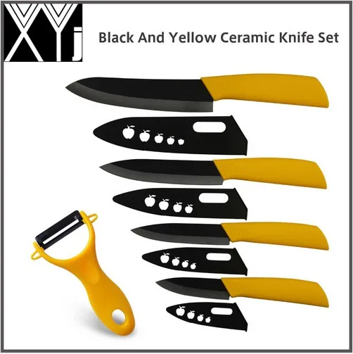Набор керамических ножей 6 дюймов 5 дюймов " 3" нож цветная ручка ABS кухонные ножи с циркониевой оболочкой инструменты для приготовления пищи+ peleer - Цвет: black and yellow