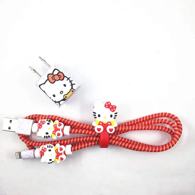 1,4 м мультфильм USB зарядное устройство кабель протектор Diy набор с намоткой кабеля зарядные наклейки Спиральный шнур протектор для iphone 5 6 6s 7