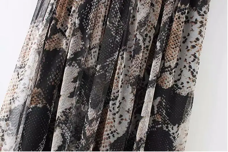 Новинка, Женская винтажная плиссированная юбка средней длины в сеточку со змеиным узором, Ретро стиль, эластичная талия, до середины икры, с трапециевидной подкладкой