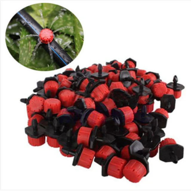 100pcs DIY Drip Irrigation System Adjustable Micro Drip Irrigation Watering Anti-clogging Emitter Dripper Red Garden Supplies