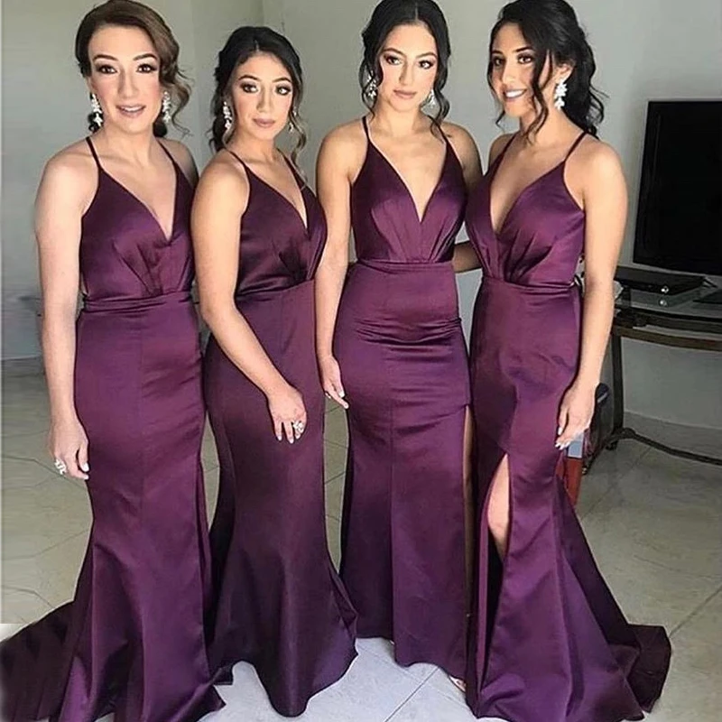 long purple bridesmaid dress