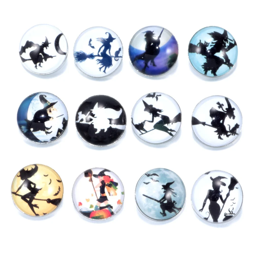 12pcs/lot Cartoon Witch Pattern Charms 18mm Glass Snap Button For DIY Bracelet Snaps Jewelry KZ0169 | Украшения и аксессуары