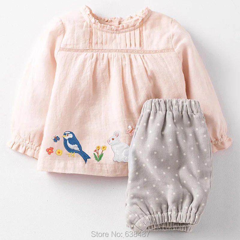

Quality 100% Woven Cotton Long Sleeve Shirt Corduroy Pants Baby Girl Clothes Sets 2pc Children Suits Brand New Bebe Girls Outfit