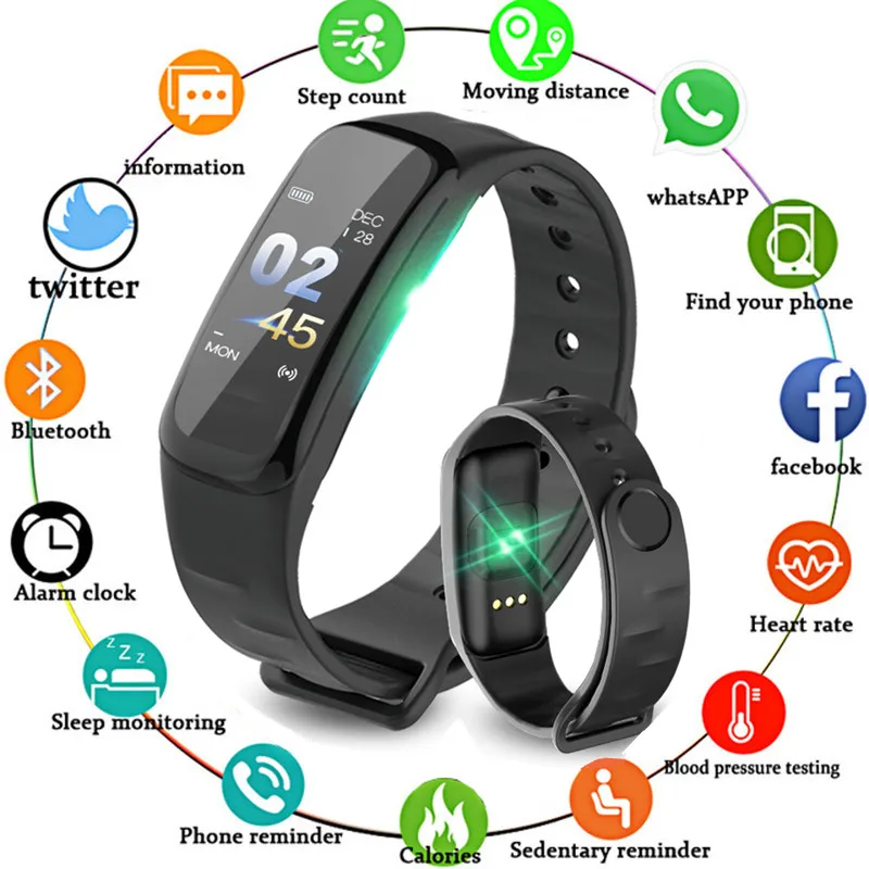 

Letike Sport Smart Wristband Blood Pressure Heart Rate Monitor C1plus Smart Band Fitness Tracker Pedometer Band for Men Women