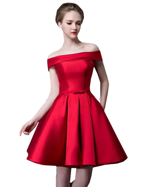 MDBRIDAL Satin Red Cocktail Dress Off Shoulder Lace up Women Cocktail ...