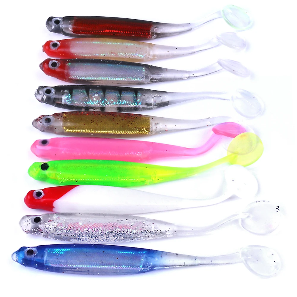 10PCS 5g/10cm Soft Lure T Tail Soft Baits Artificial Blackfish Striped