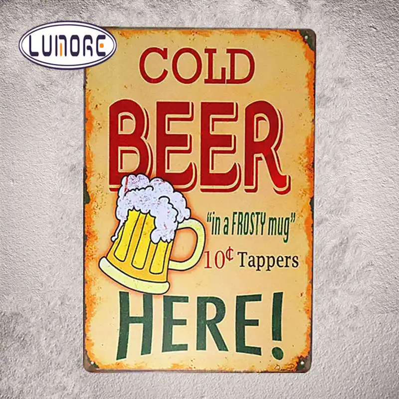 Buy " Cold Beer Here! " Vintage Tin Sign for Wall