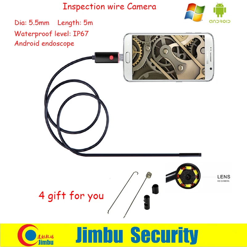 

Newest 5M 2IN1 and PC Lens 5.5mm mini endoscope borescope inspection wire android camera IP67 waterproof level