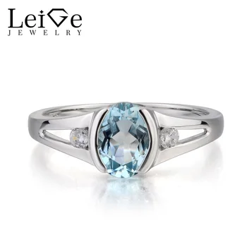 

Leige Jewelry March Birthstone Natural Aquamarine Ring Engagement Ring Oval Cut Gemstone 925 Sterling Silver Ring for Girlfriend