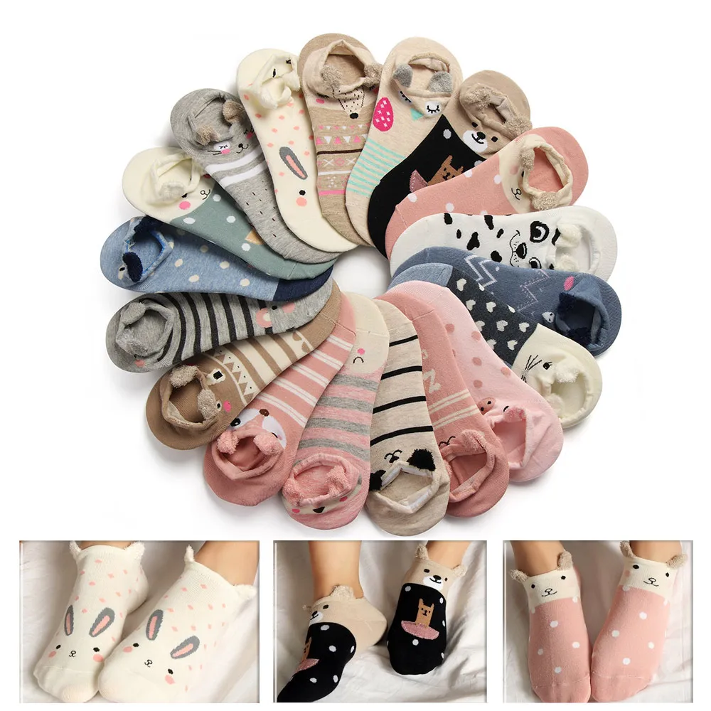 1 Pair 3D Lovely Soft Ankle Socks for Women Girls Cute Cartoon Animal Cotton Warm Socks Harajuku Ankle Sox Low Cut Sock