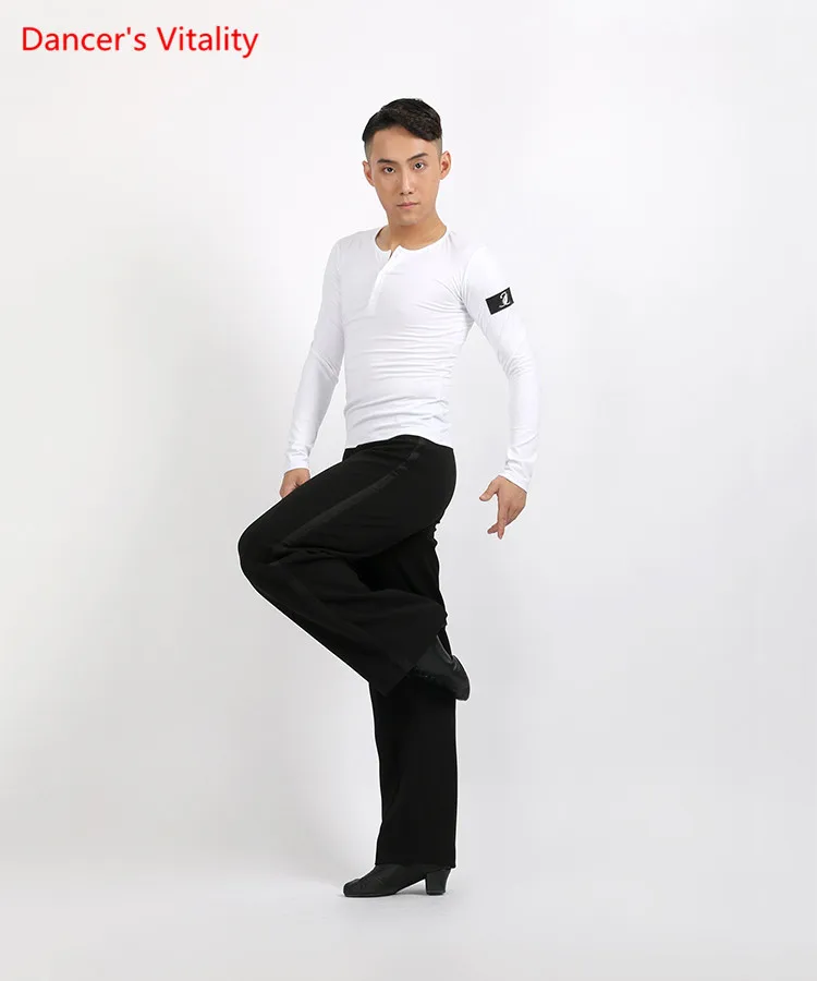 Новинка 2017 удобные Костюмы для латиноамериканских танцев танец рубашка для Для мужчин длинные рукава черный, белый цвет Топы