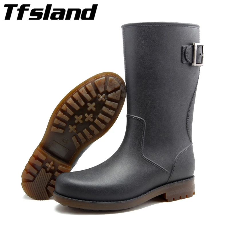 Мужские высокие резиновые сапоги с пряжками немецкая мягкая обувь для рыбалки
