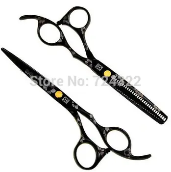 

Professional 6.0 5.5 inch 440c black color hairdressing scissors shears set barber hair cutting thinning scissors hair scissors