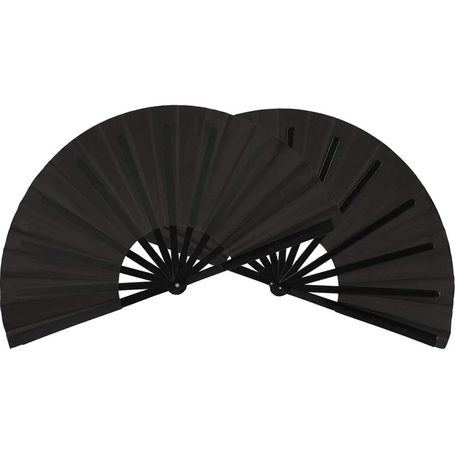 2 Pieces Large Folding Fan Nylon Cloth Handheld Folding Fan Chinese Kung Fu B8V7