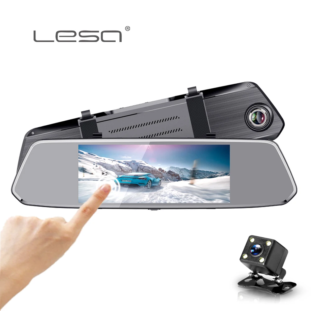 

LESA T10 HD 1080P Dash Cam Dual Lens Touch Screen Rearview Mirror Video Recorder Parking Monitor Car DVR G sensor Night Vision