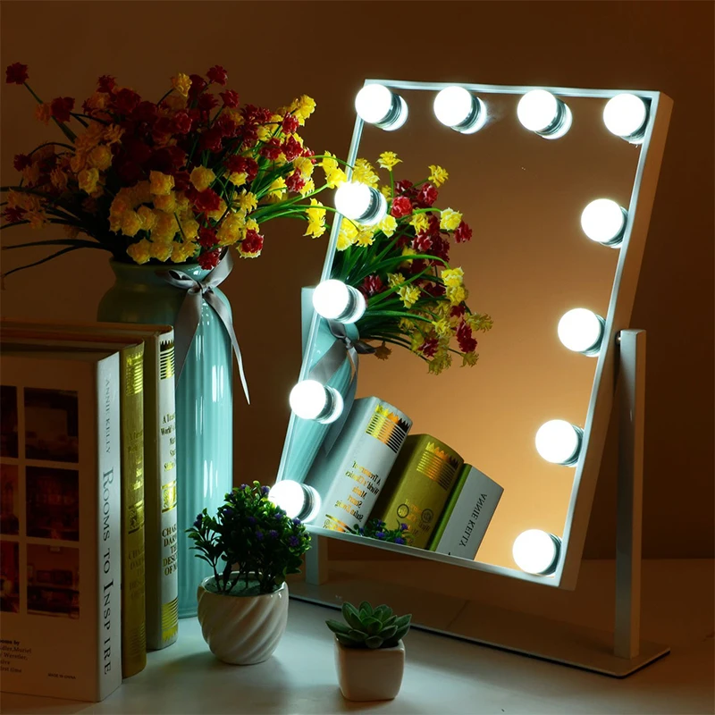 Голливудский стиль, косметическое зеркало для макияжа с подсветкой, косметическое зеркало с 12x 3W, светодиодный светильник с регулируемой яркостью и сенсорным управлением