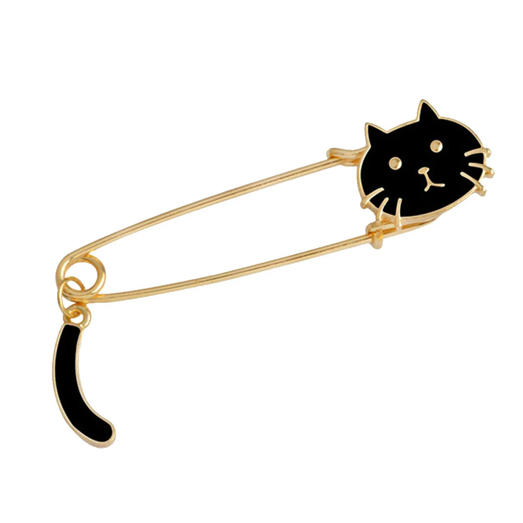 

Charming Women Gold Alloy Metal Kilt Pin Enamel Cat Pattern Brooch Large Safety Pin Brooch with Tail