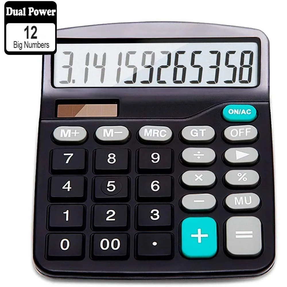 

Bajotien Calculator, 12-Digit Solar Battery Basic Calculator, Solar Battery Dual Power Office Calculator, with Large LCD Display