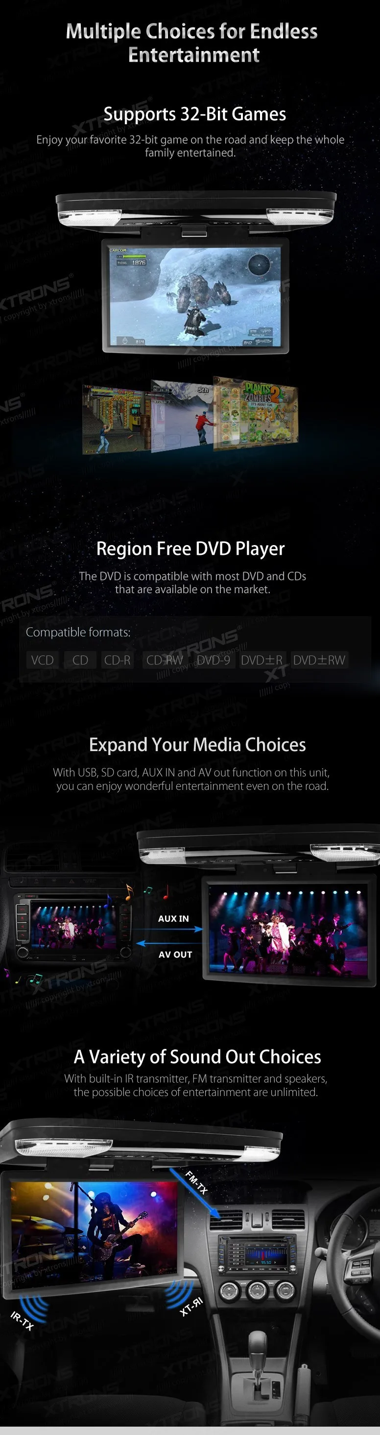 Perfect XTRONS HDMI 15.6" HD 1080P LCD Car Roof Mount Flip Down DVD Player Monitor Game Video USB 4