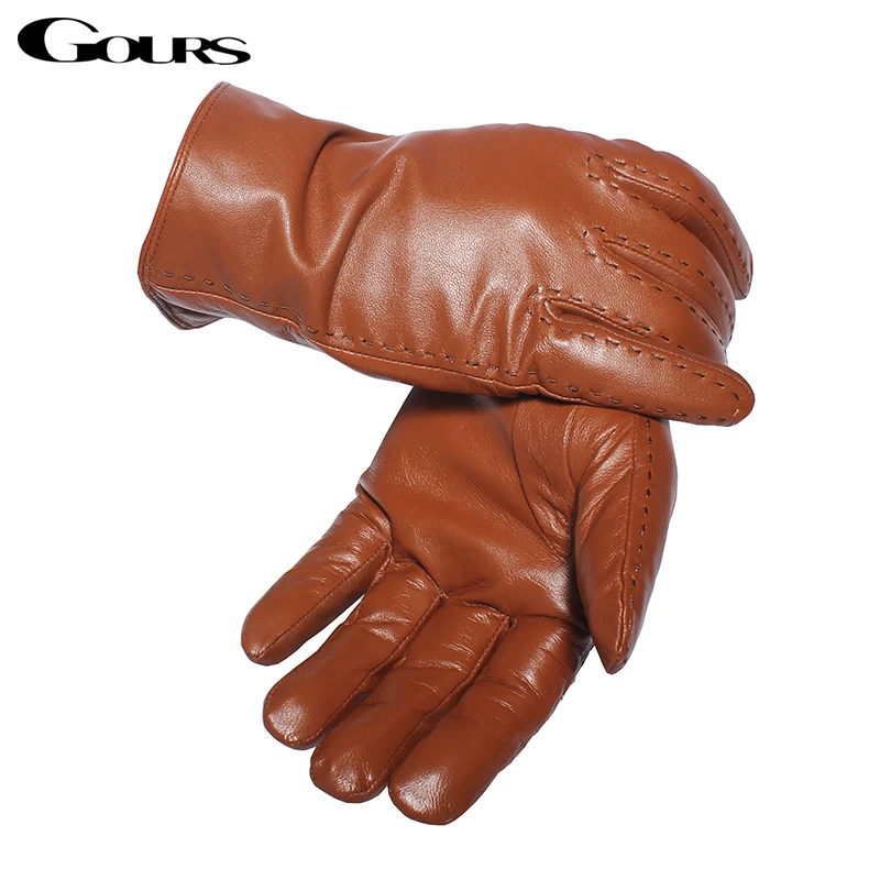 Gours мужские зимние перчатки из натуральной кожи, темно-зеленые перчатки из козьей кожи для вождения, новые модные брендовые теплые варежки GSM045