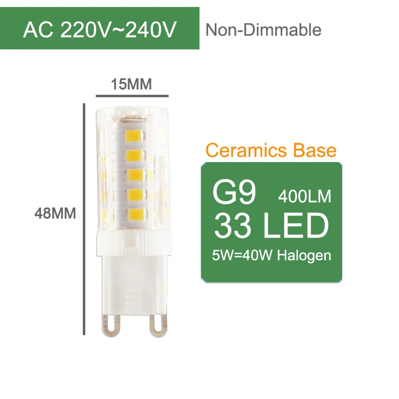 Kaguyahime керамический Диммируемый E14 G4 G9 светодиодный лампочка 220В AC DC 12В 3 Вт 5 Вт 6 Вт 7 Вт 9 Вт 10 Вт 12 Вт COB SMD 220 светодиодный ламповый светильник - Испускаемый цвет: G9 220V 33LED No-Dim