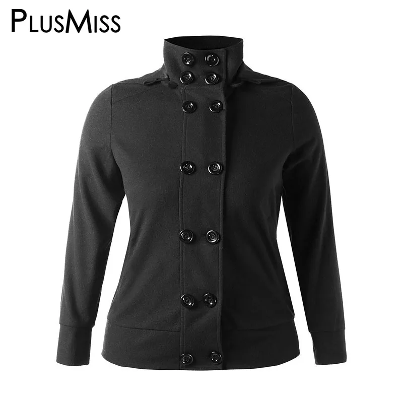 PlusMiss размера плюс 5XL L на пуговицах стоьте вверх Куртка с воротником пальто Осенне