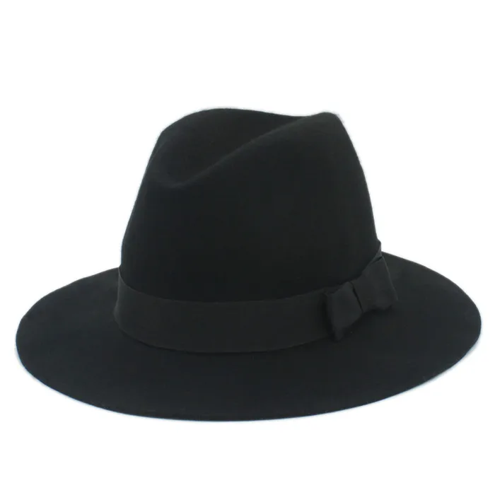 Mistdawn элегантная женская шляпа с широкими полями из шерсти, фетровая шляпа с широкими полями, женские вечерние шляпы - Цвет: Черный