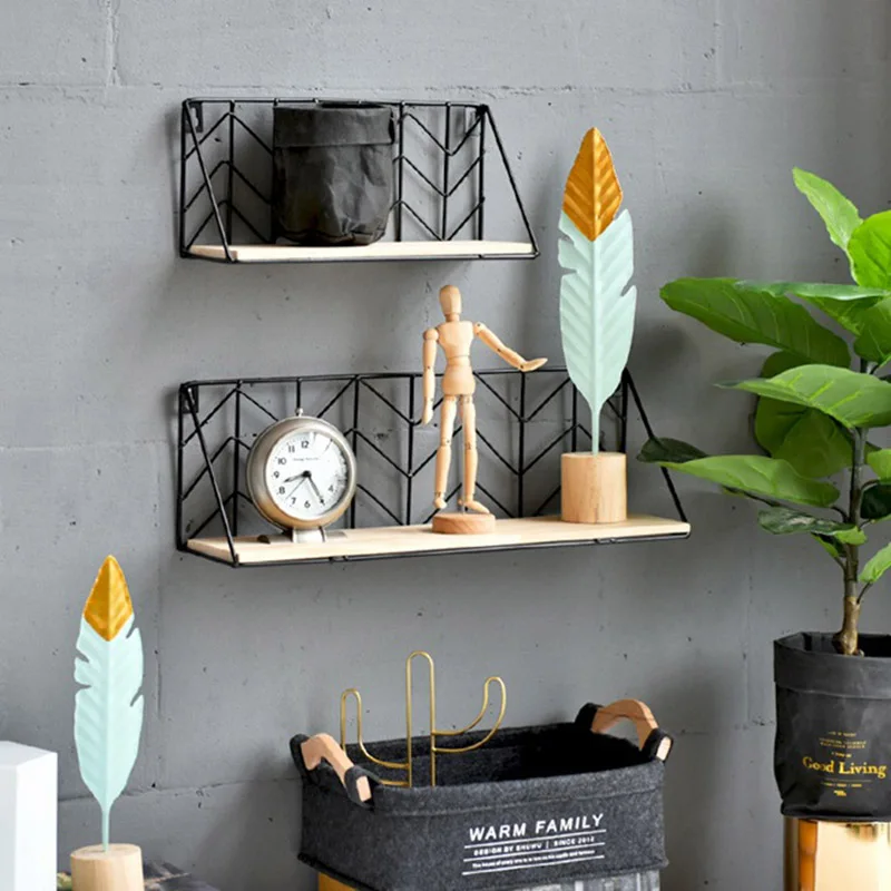

Vintage Iron Storage Rack Ornaments Wall Hanging Retro Wooden Storage Shelf Flower Pot Holder Crafts Home Decor Accessories Gift