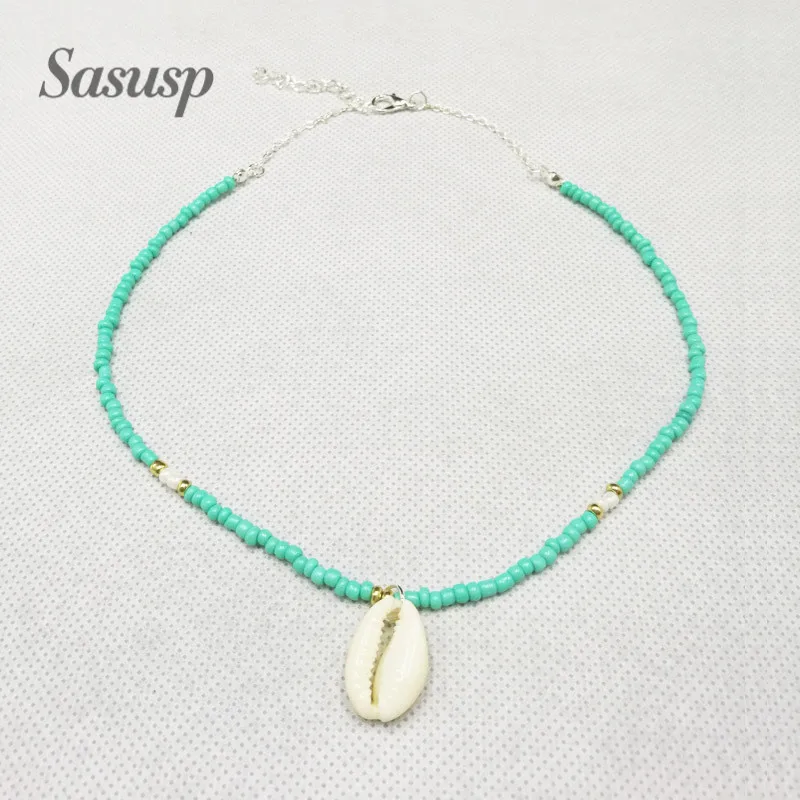 Sasusp Boho оболочки синий ожерелье из бисера летние пляжные ожерелья для Для женщин