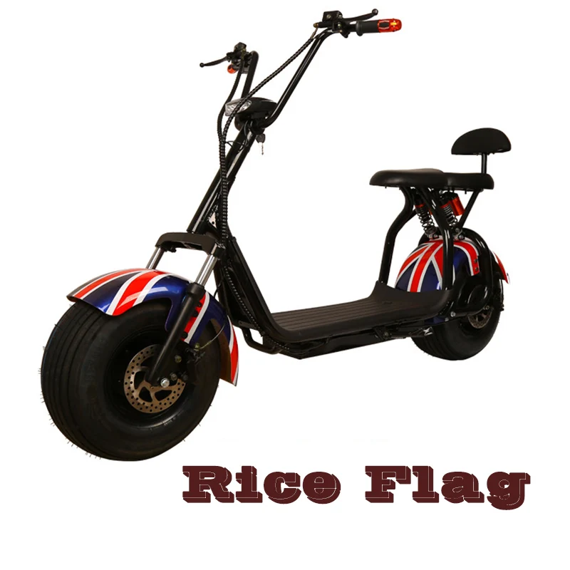 Citycoco Электрический скутер для взрослых Fat Tire E-Bike 1000 Вт два сиденья гидравлический амортизатор заводской велосипед - Цвет: 15AH Rice flag