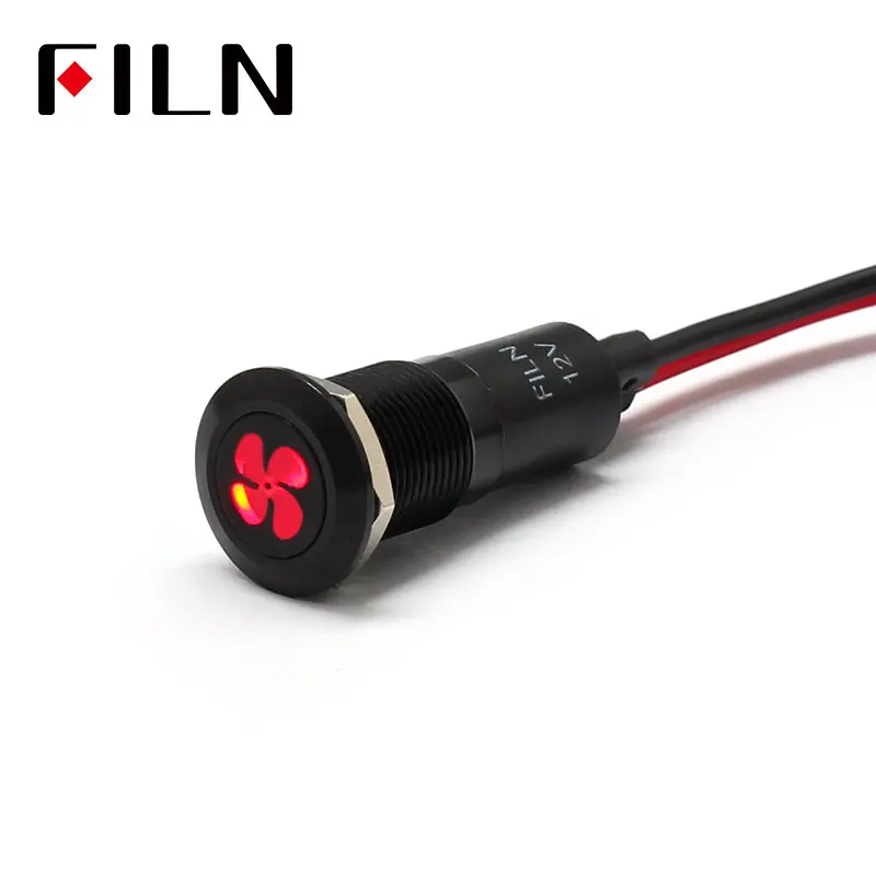 FILN 12mm Car dashboard  fan symbol led red yellow white blue green 12v led indicator light with 20cm cable