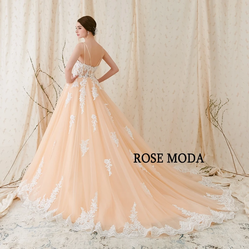 Rose Moda Великолепное Кружевное Свадебное бальное платье Alencon свадебное платье цвета шампанского с кружевом цвета слоновой кости реальные фотографии