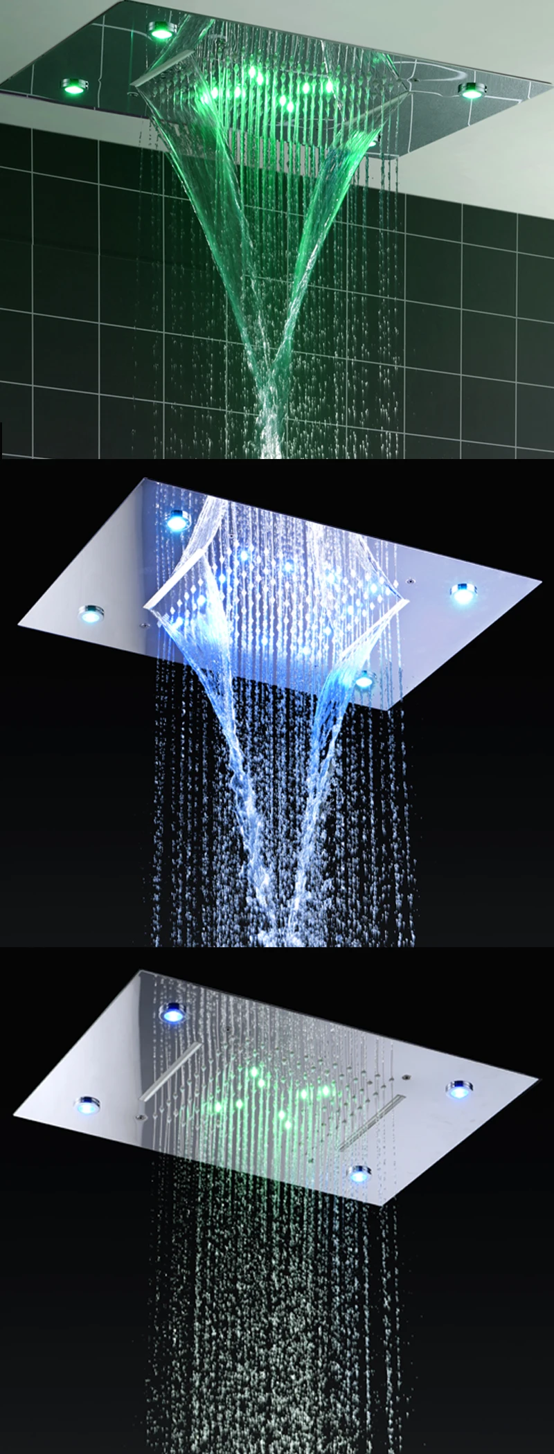 Современный потолочный конский светодиодный Электрический Душ со светодиодной подсветкой голова водопад Массажная горячая и холодная душевая система набор струй для тела спрей