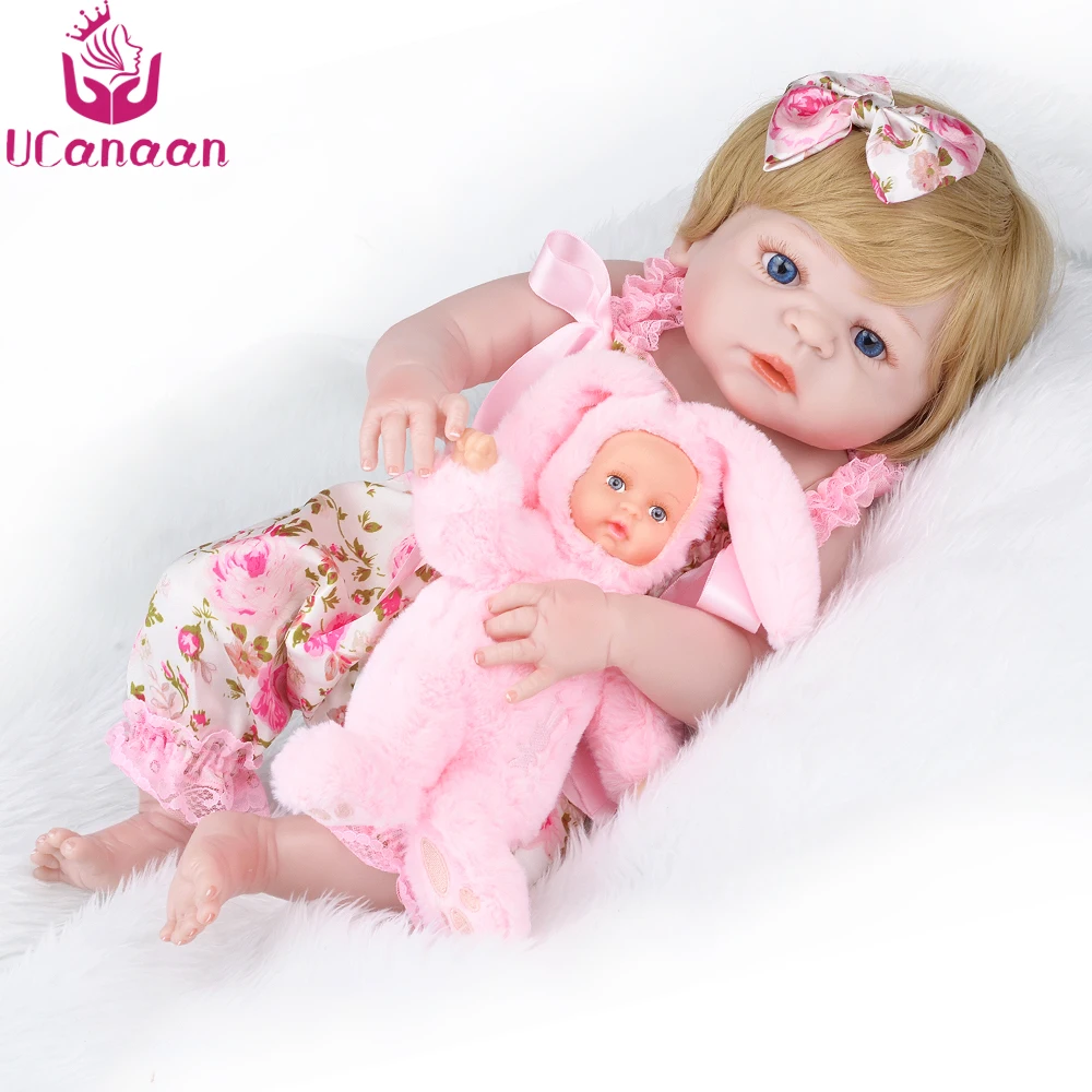 

UCanaan 22'' Reborn Baby Doll Blond Hair with Rabbit Plush Toys Alive D Soft Full Vinyl Body Baby Princess Newborn Babies