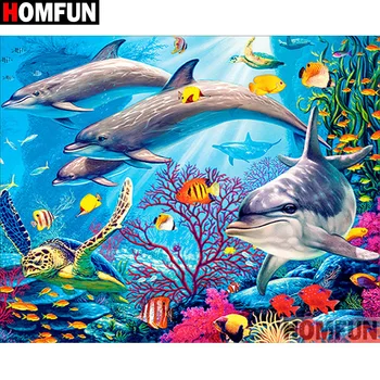 

HOMFUN Full Square/Round Drill 5D DIY Diamond Painting "Dolphin scenery" Embroidery Cross Stitch 5D Home Decor Gift A17451