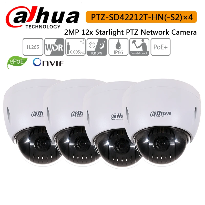 DH PTZ SD42212T HN 2MP 12x Starlight сети IP Камера оптический зум автоматического слежения и IVS PoE