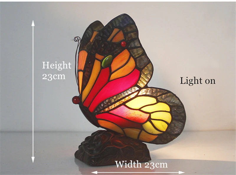 Lâmpada de Mesa Tiganylamp para Sala Fumat Borboleta Vidro Manchado Estar Lâmpada Cabeceira Decoração Arte Glasss Mesa Luminárias 3 Fumat borboleta lâmpada de mesa vidro manchado