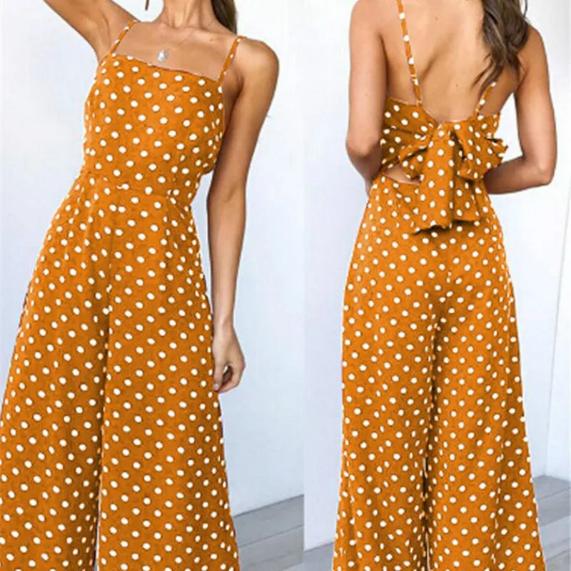 Elegant Sexy Jumpsuits Women Sleeveless Polka Dots Loose Trousers Wide Leg Pants Rompers Holiday Backless Bow Leotard Overalls Elegant Sexy Jumpsuits Women Sleeveless Polka Dots Loose Trousers Wide Leg Pants Rompers Holiday Backless Bow Leotard Overalls