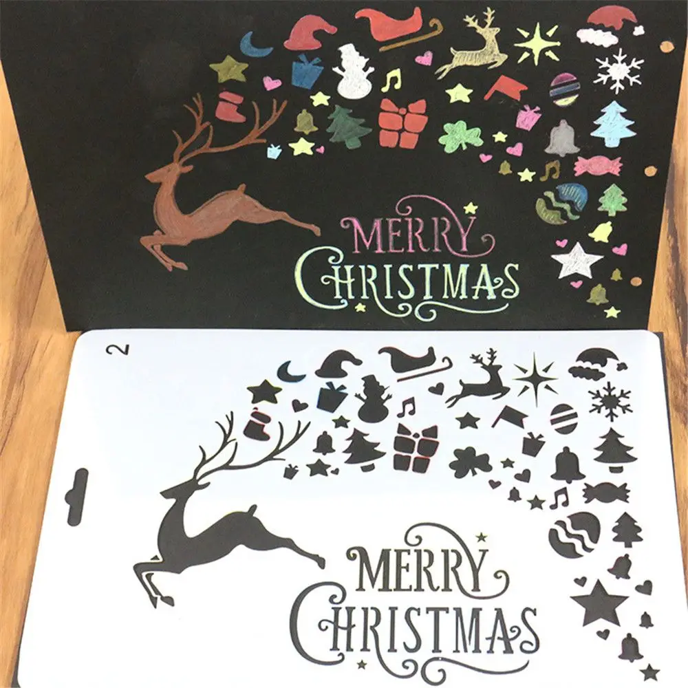 

Hot sale Gift 26x17.5cm School Supplies DIY Cards Merry Christmas Painting Template Journal Stencil Set Xmas Deer Scrapbooking