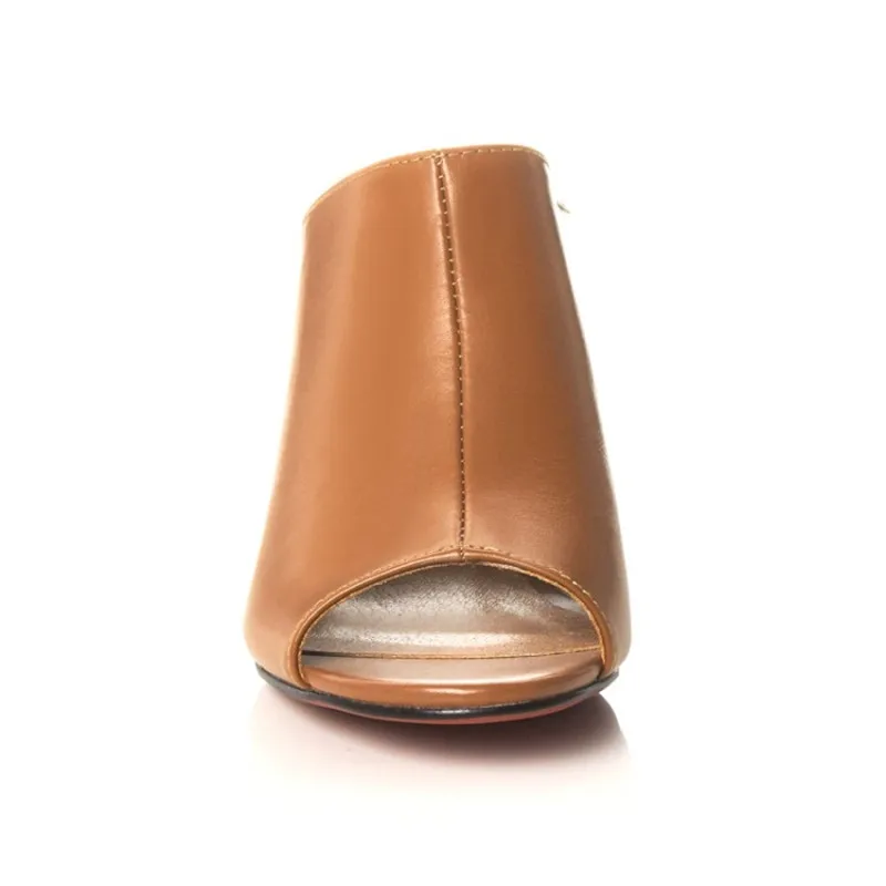 Las Clásico Mujer De Boda Bombas Mulas Auténtico Partido Mujeres Negro Moda Cuero Tacones blanco marrón Altos Kriywen Zapatos Toe Peep qawIxCEtn